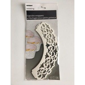 Unique Cupcake Wrapper Wedding Special Occasion White Laser-Cut12/pkg Lot of 4